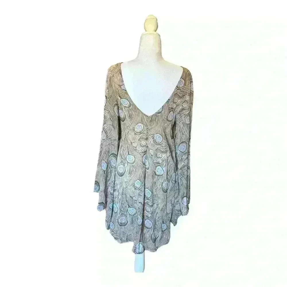 Show Me Your MuMu Peacock Feather Mini Tunic Dress with Butterfly Sleeves Size M